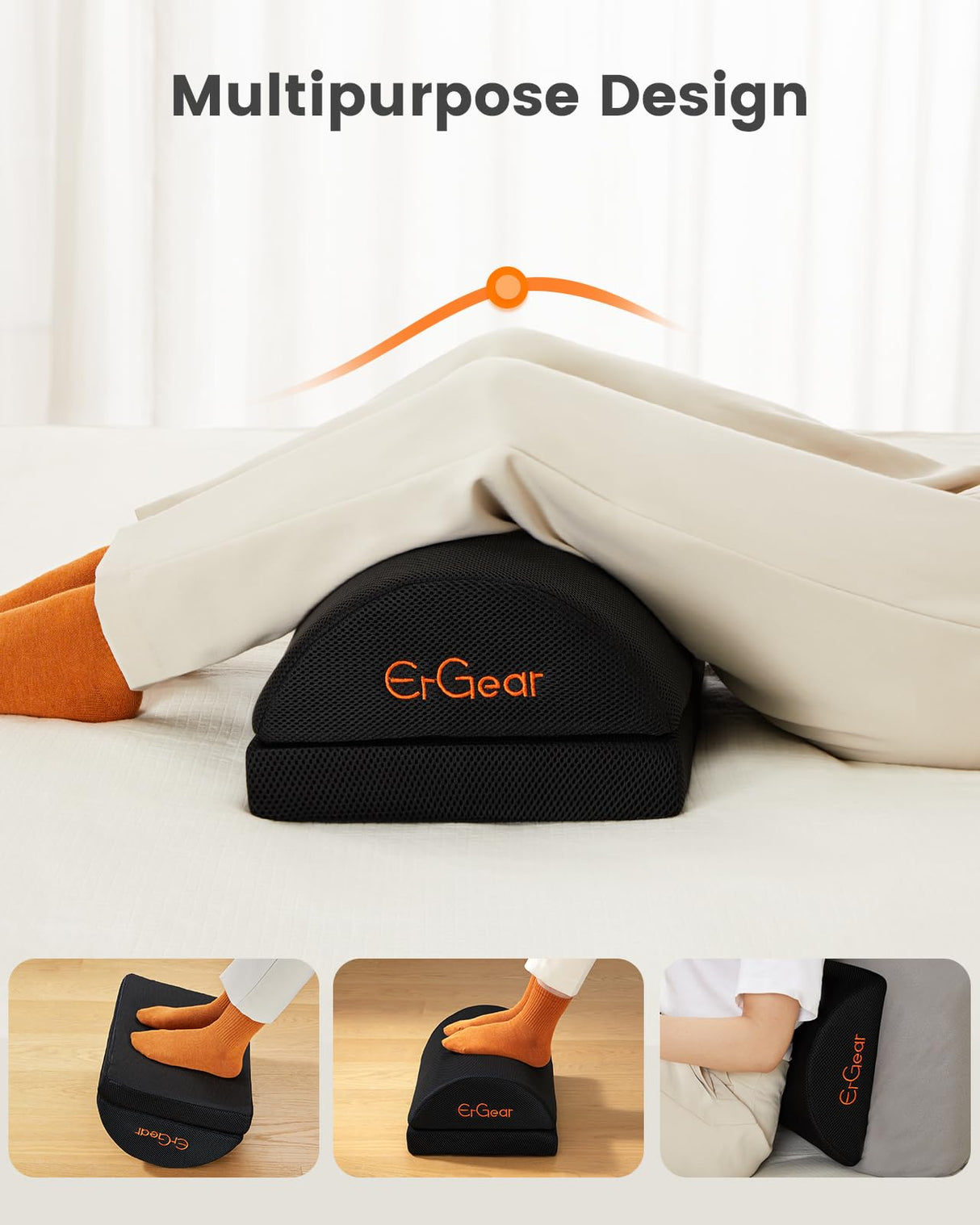 ErGear Foot Rest for Under Desk at Work with 2 Height Options, Under Desk Footrest with Ergonomic Memory Foam, Desk Foot Stool with Washable Cover for Body Pressure Points Balance,at Home, Office