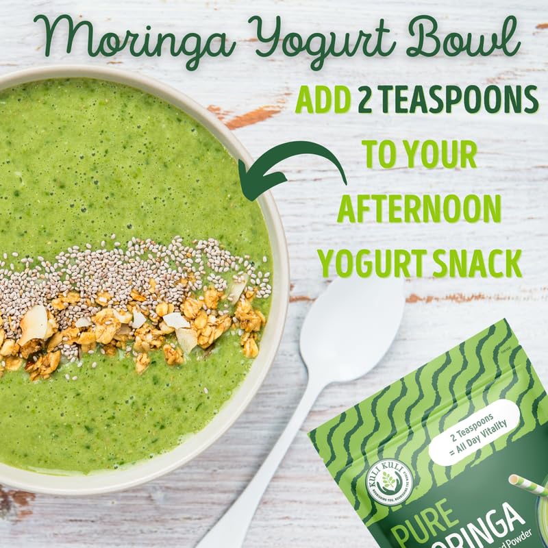 Kuli Kuli Moringa Oleifera Organic Leaf Powder & Green Smoothie, 100% Pure USDA Certified & Non-GMO Moringa Powder, Great with Smoothies, Tea, and Food, 4 Pack