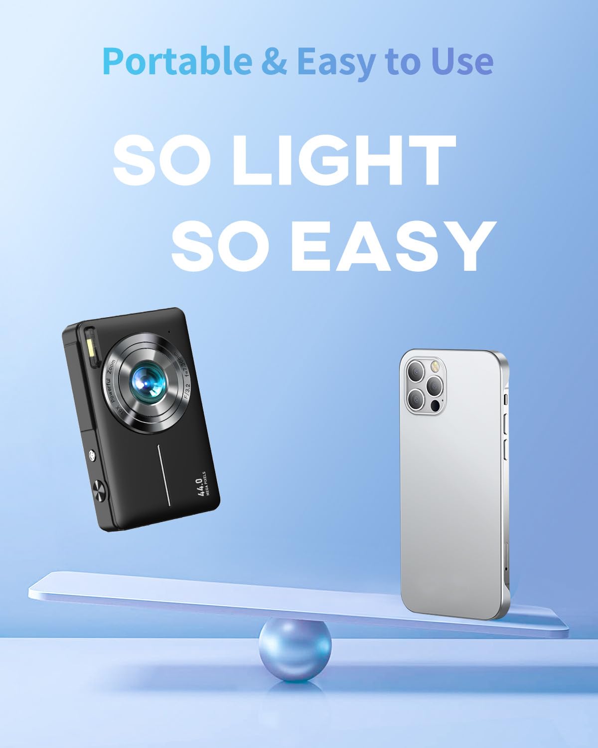 Digital Camera, FHD 1080P Point and Shoot Camera for Kids Teens, 32GB Card