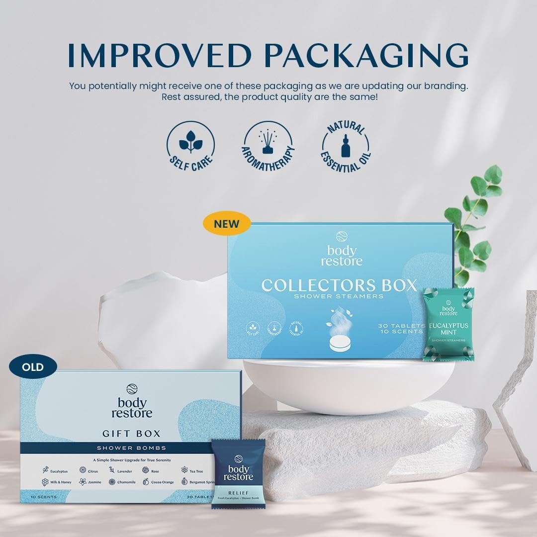 Body Restore Shower Steamers Aromatherapy 30 Pack - Mothers Day Gifts for Mom, Grandma, Birthday Gift for Dad, Daughter, Best Friend, Travel Essentials, Stress Relief, Self Care - Collector’s Box