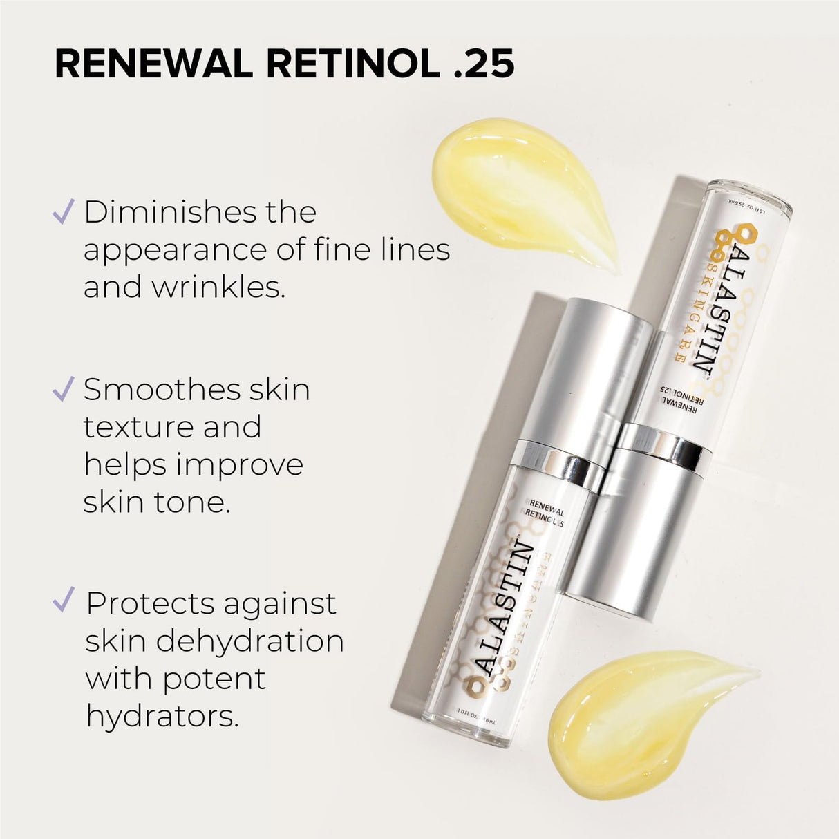 ALASTIN Skincare Skin Renewal Retinol Face Serum (.25 Strength, 1.0 oz) | Anti-Aging, Diminishes Fine Lines & Wrinkles | Repair Skin Texture & Tone