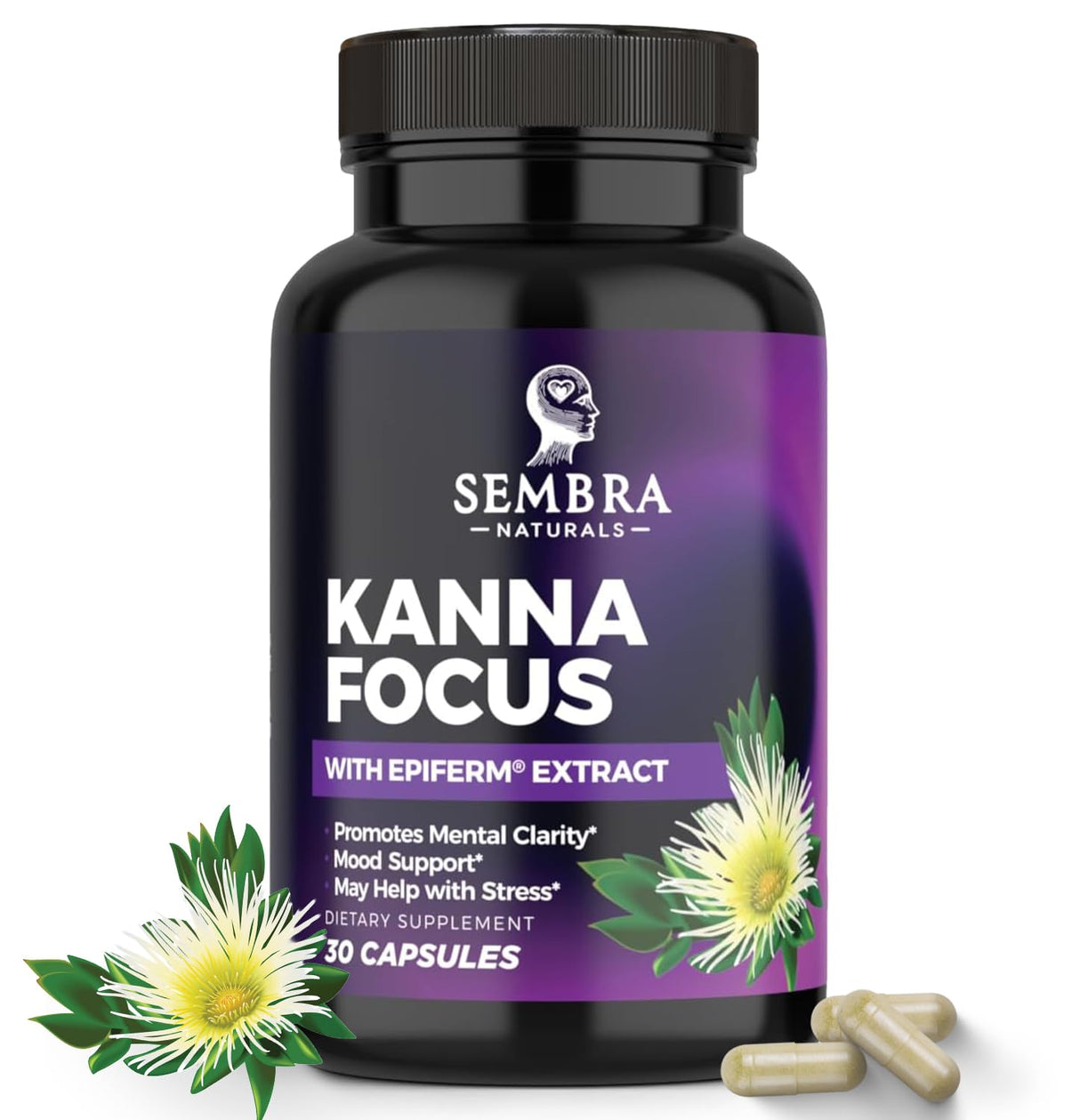 KANNAFOCUS - Natural Kanna Extract Capsules 50mg Kanna Supplements with Sceletium Tortuosum, Bioperine for Enhanced Focus, Motivation & Mental Wellness - 30 Veggie Capsules