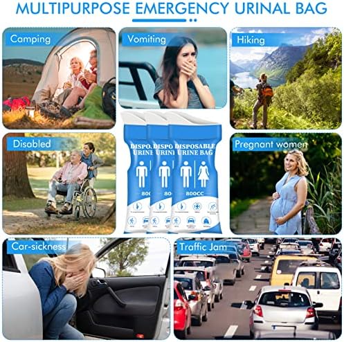 DIBBATU Disposable Urine Bag, 12/24 PCS Pee Bags for Travel for Women/Men, 800ML Emergency Portable Urinal Bag and Vomit Bags, Unisex Urinal Bag for Camping, Traffic Jams, Pregnant, Patient, Kids
