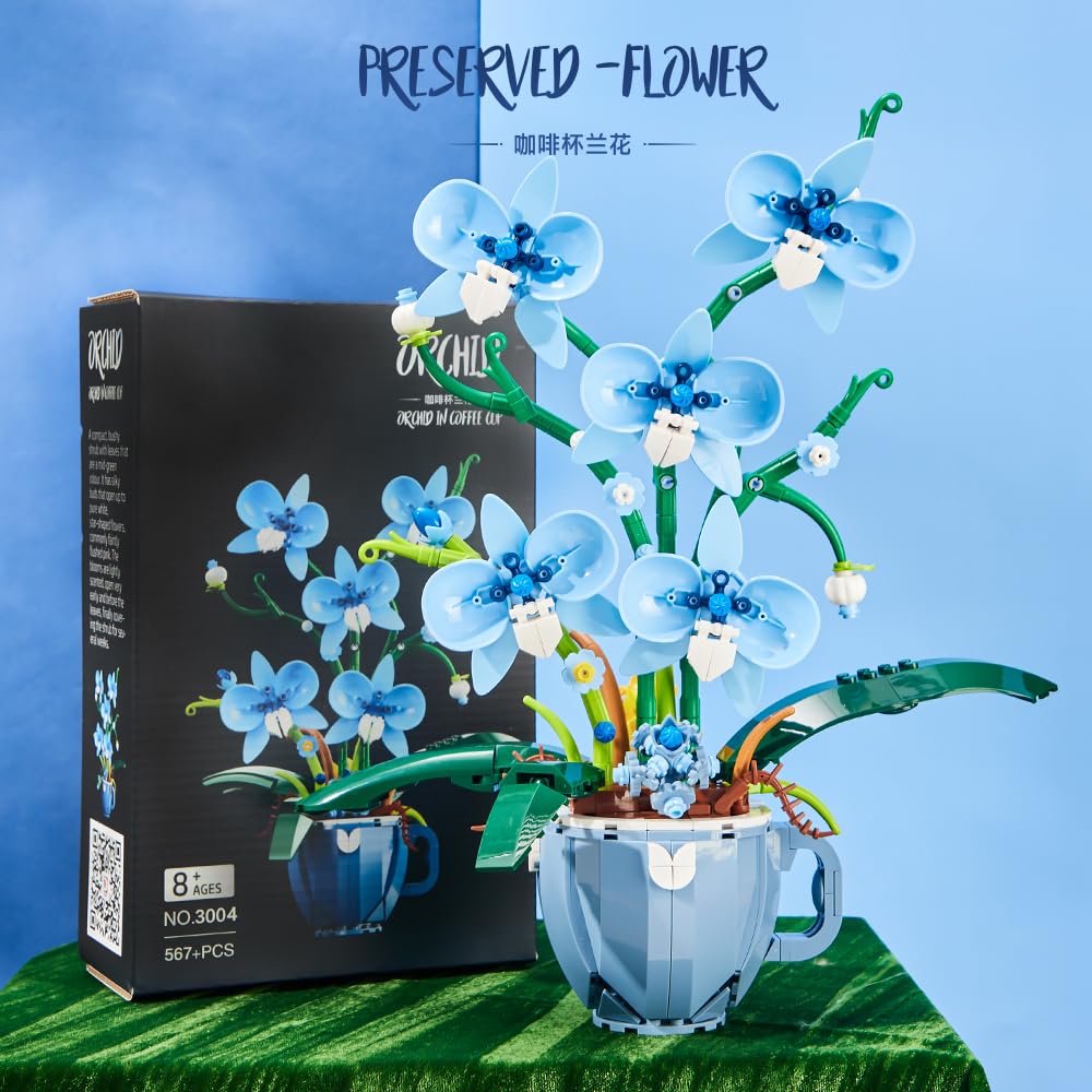 Ideas Blue Orchid Ideas Flowers Building Block Set,DIY Home Decoration Kit for Adults,Compatible with Lego Flowers Home Decor Gift for Mother's Day, Valentine Day, Birthday, Christmas Day - 567PCS