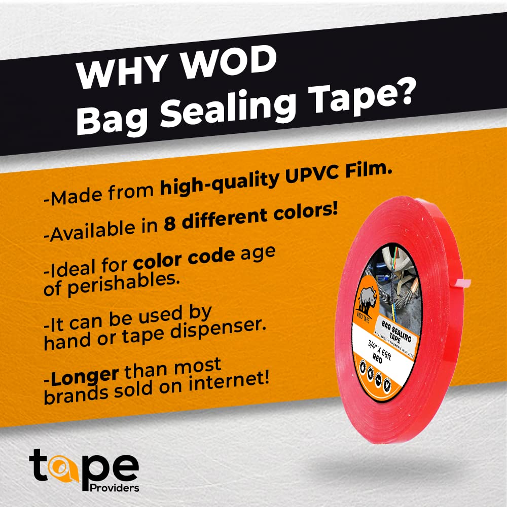 WOD Light Blue Produce Poly Bag Sealing Tape, 3/8 inch x 180 yds. (Pack of 10) for Packaging and Sealing of Meat, Gifts, or Ice Bags BSTC24PVC