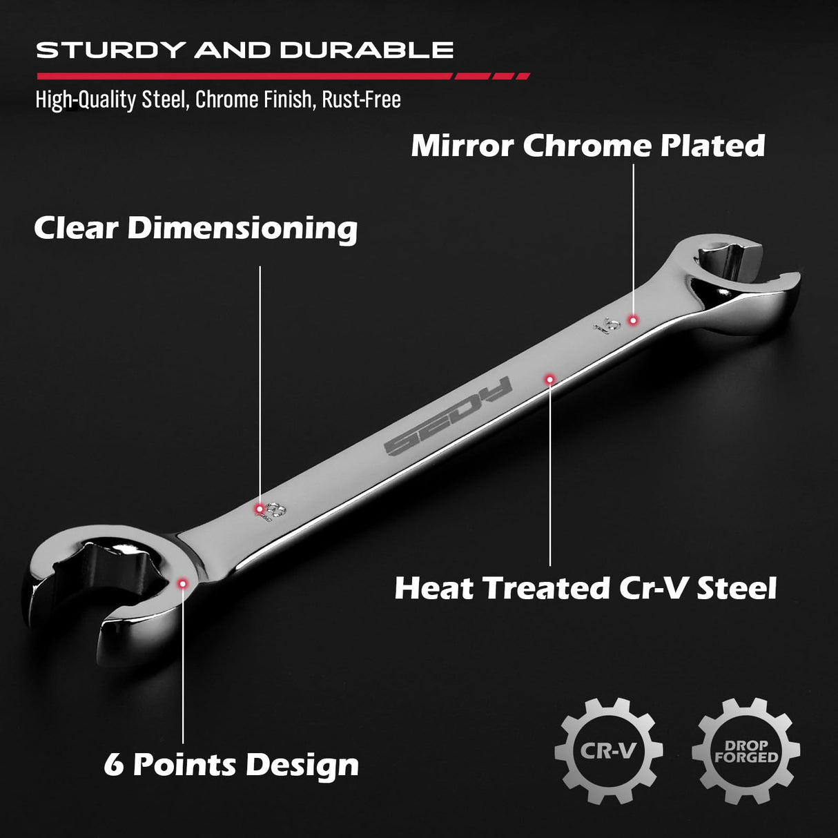 SEDY 14-Piece Flare Nut Wrench Set with PTFE Tape, Metric & SAE Brake Line Wrench Offset 1/4"-7/8"& 9-21mm Set Double Open End with Organizer Pouch for Repairing and Removing Nuts