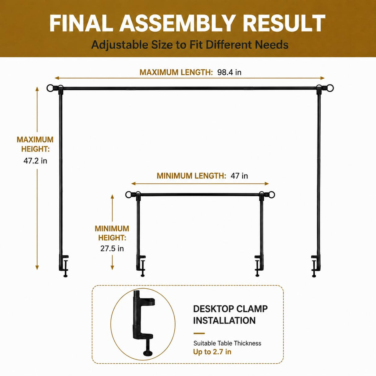 Adjustable Metal Table Arch Stand for Balloons & Flowers - Complete Party Table Rod Kit with Hand Pump & Balloon Tape - Height & Length Expandable Frame for Holiday Anniversary Decor (Black)
