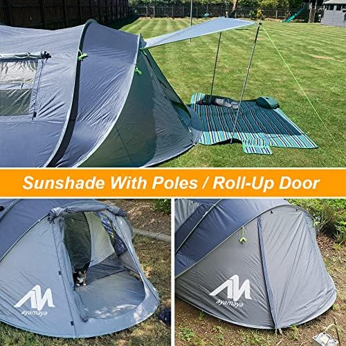 6 Person Easy Pop Up Tents for Camping - AYAMAYA Double Layer Waterproof Instant Tent with Vestibule & Porch, Large Size Family Tent Automatic Setup for 4-6 People Camping Hiking (Poles Included)