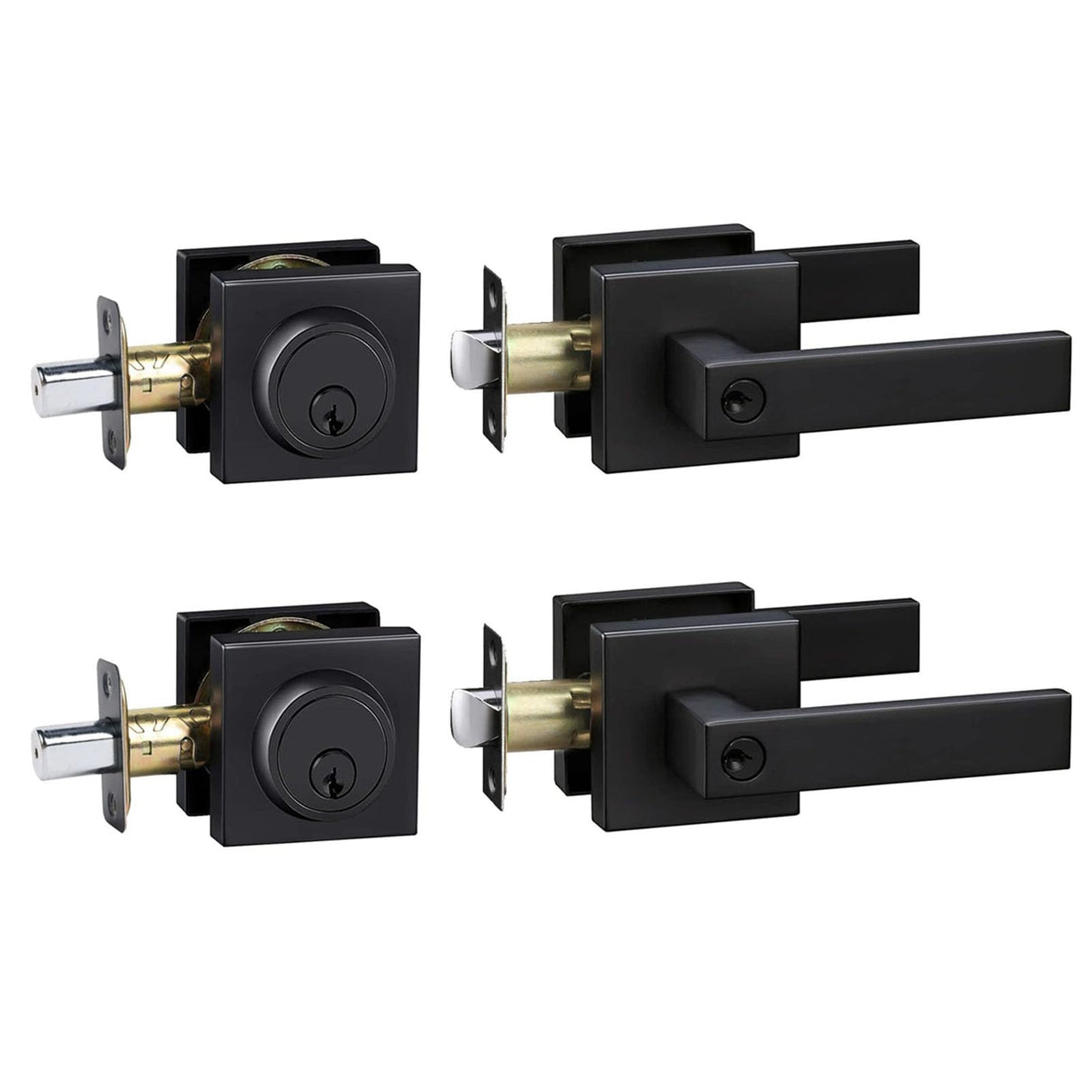 Exterior Door Lock Set,Combo Lock-Heavy Duty Black Door Handle and Single Cylinder Deadbolt Lock,Keyed Alike Door Locks for Front Door(Matte Black,2Pack Set)