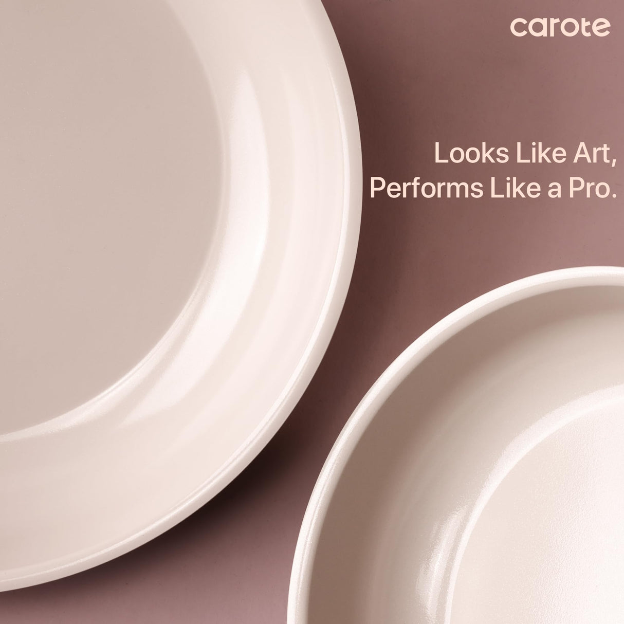 CAROTE 15pcs Ceramic Cookware Set, Pots and Pans Set Non Stick, Induction Kitchen Casserole Sets, Non Stick RV Set with Detachable Handle, Dishwasher/Oven Safe, Taupe