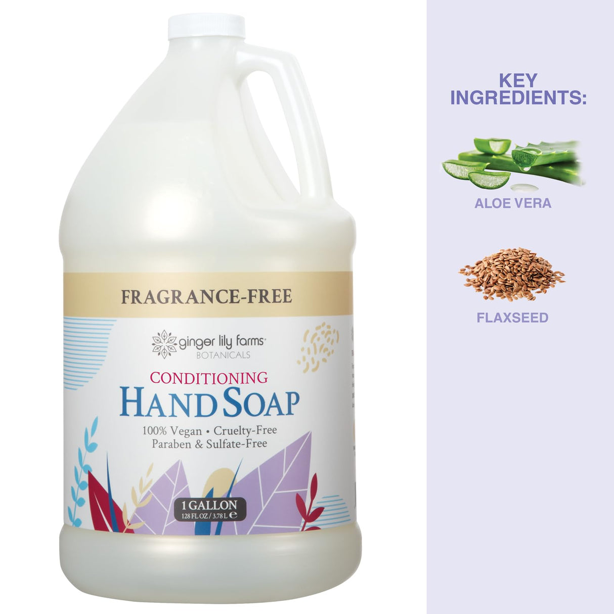 Ginger Lily Farms Botanicals All-Purpose Natural Fragrance-Free Hand Soap, Liquid Hand Soap Refill, 128 Ounces, 1 Gallon (Case of 4)