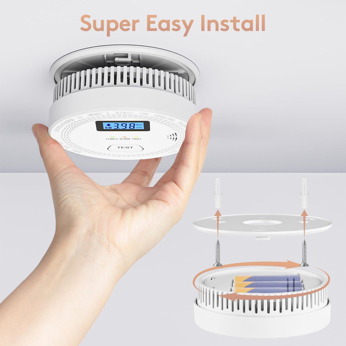 2 Packs, 2 in 1 CO & Smoke Detectors,Carbon Monoxide Detectors,Smoke Detector Battery Powered,(Include 3 * 1.5V AA Battery),85 db Smoke Alarm,Fire Alarm,Easy Install,Portable