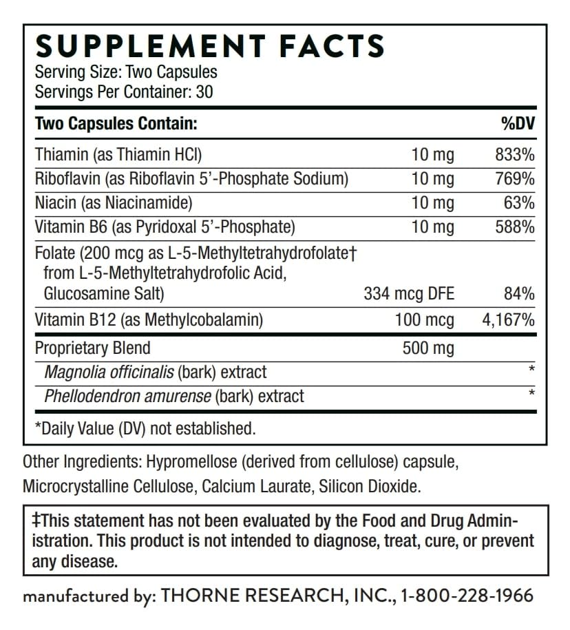 THORNE - Craving and Stress Support (Formerly Relora Plus) - 5-MTHF, B Vitamins, Folate, and Plant Extracts to Support Sleep, Cravings, and Stress* - 60 Capsules - 30 Servings