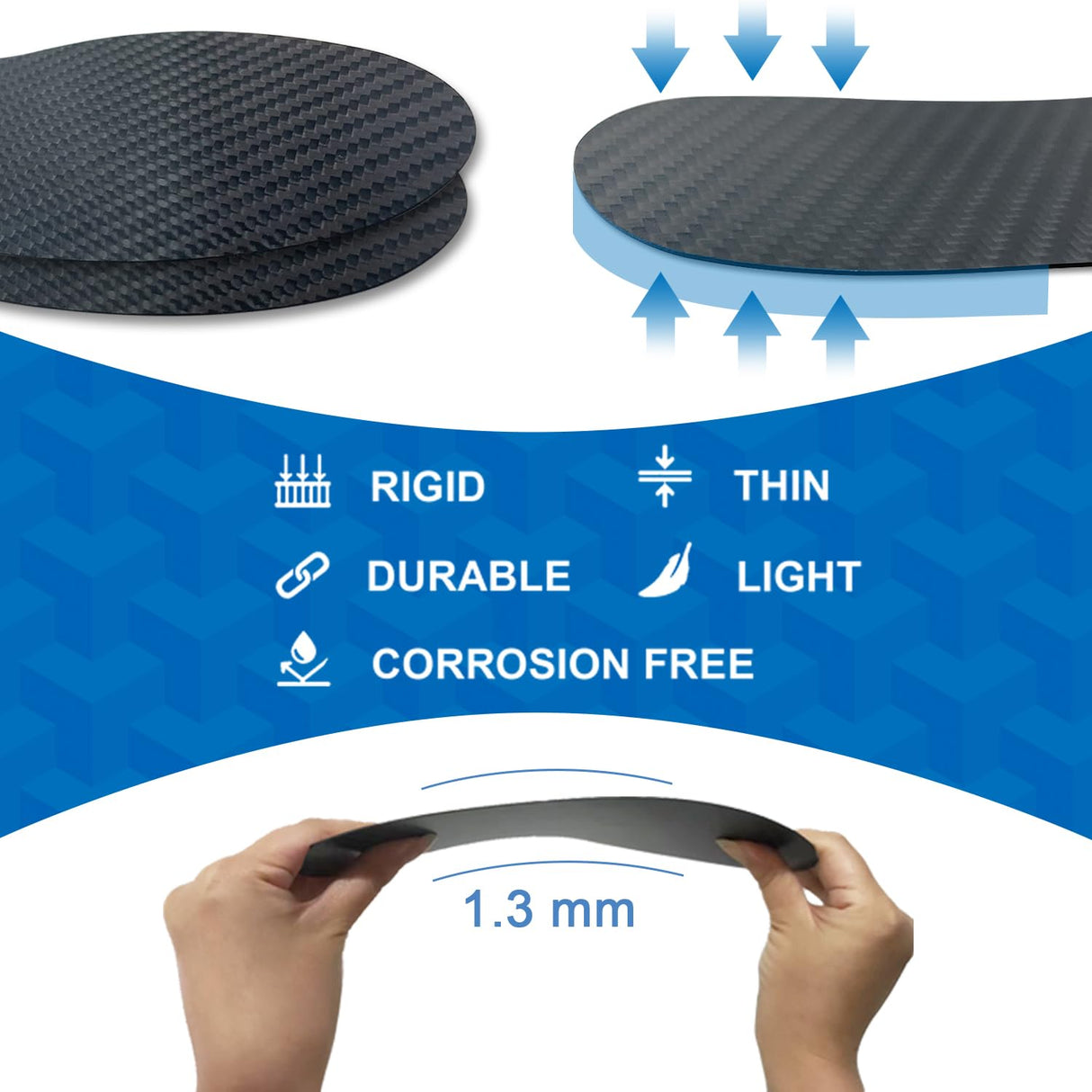 Carbon Fiber Insoles, Rigid Carbon Fiber Shoe Insert 1Pair for Pain Relief & Injury Turf Toe, Foot Fractures, Hallux Rigidus and Limitus for Hiking Running (9.64"-245mm-Men's 8-8.5/Women's 9-9.5)
