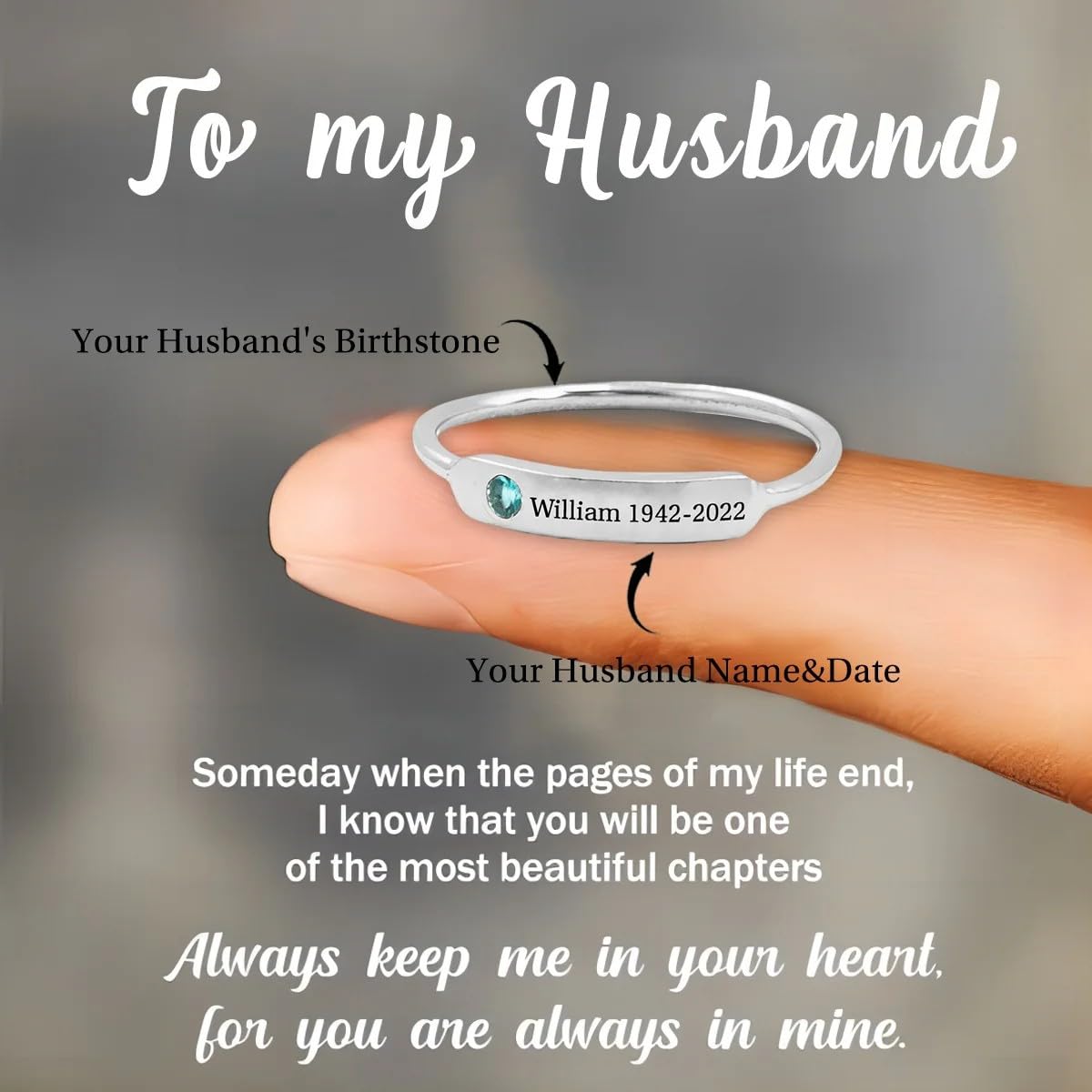 OVNMFH Personalized Birthstone Name Memorial Ring, Custom Engraved Memorial Jewelry for Women Men, Custom Name Date Loss Of Husband, Mom, Dad Love, Sympathy Gift for Loss Of Loved One