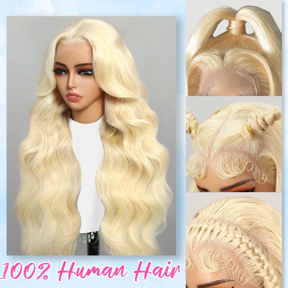 JINNOO 30 Inch 613 13x6 Lace Front Wig Human Hair 200 Density Blonde Wig Human Hair 613 HD Lace Frontal Wig Body Wave Lace Front Wigs Human Hair Pre Plucked Glueless Blonde Human Hair Wigs