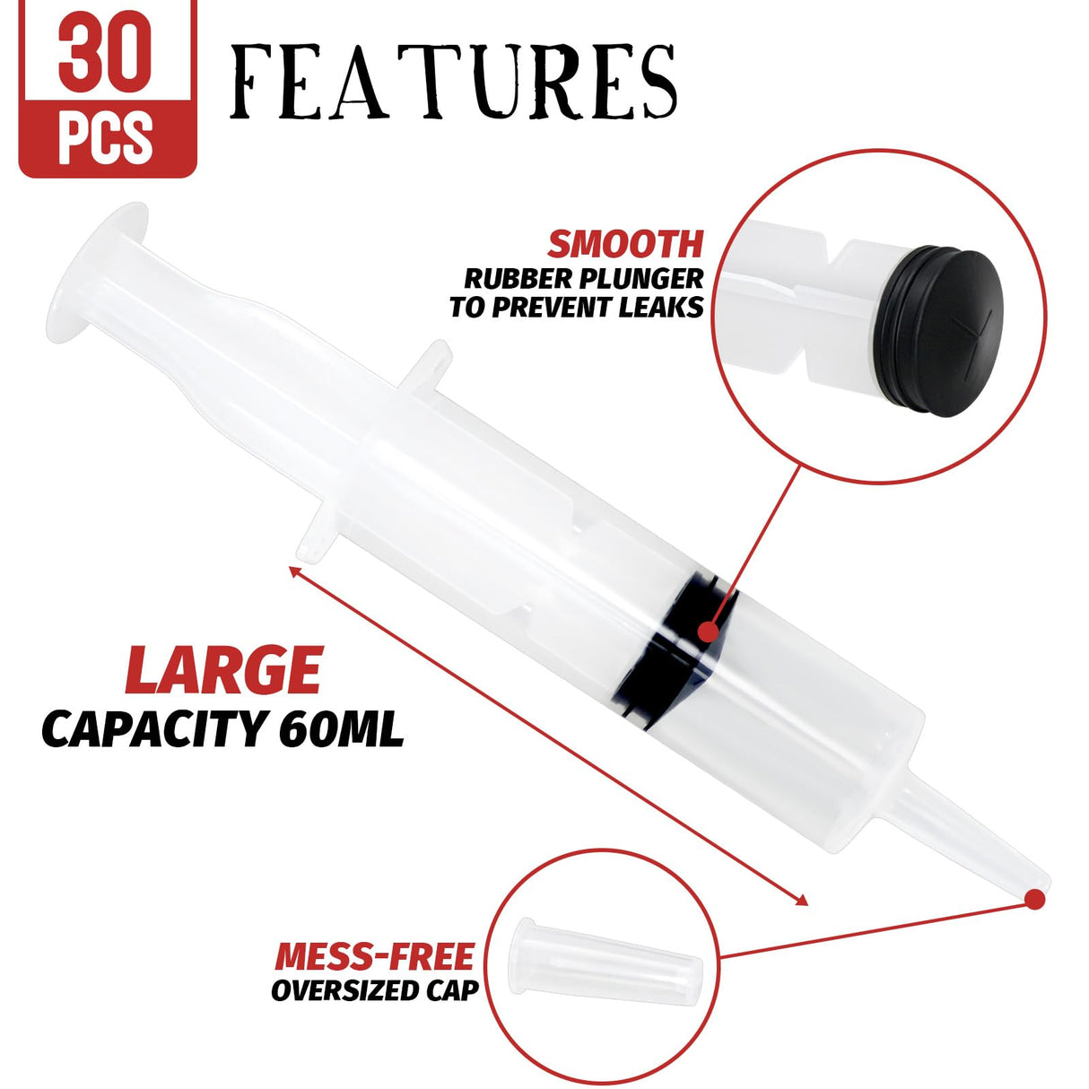 30 Pack Party Jello Shot Syringes - 2 oz Plastic Syringes for Jello Shots, Reusable for Halloween, Christmas, Thanksgiving Party Favors