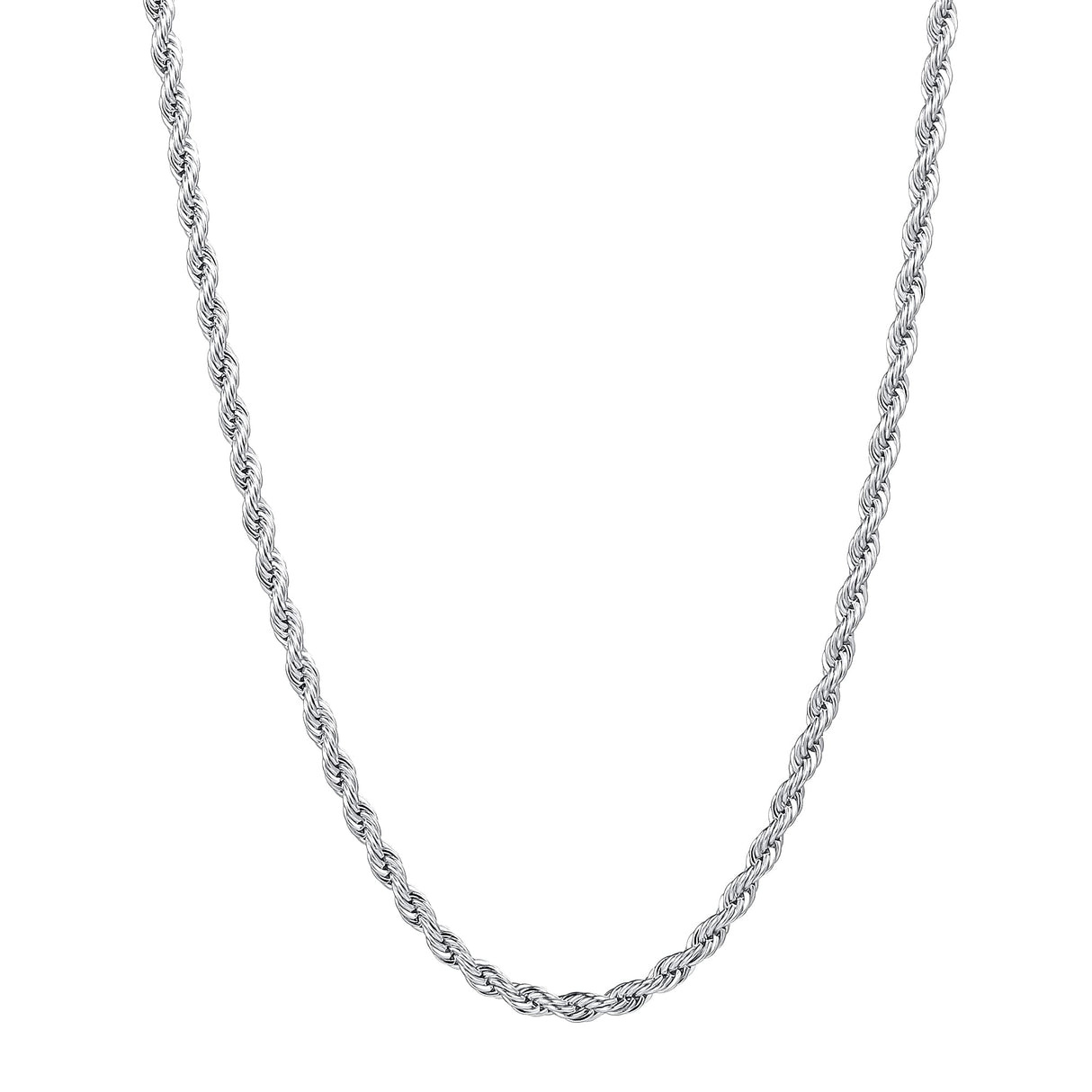 Fiusem Silver Chain Necklace for Men 3mm Stainless Steel Rope Chain 24 Inch