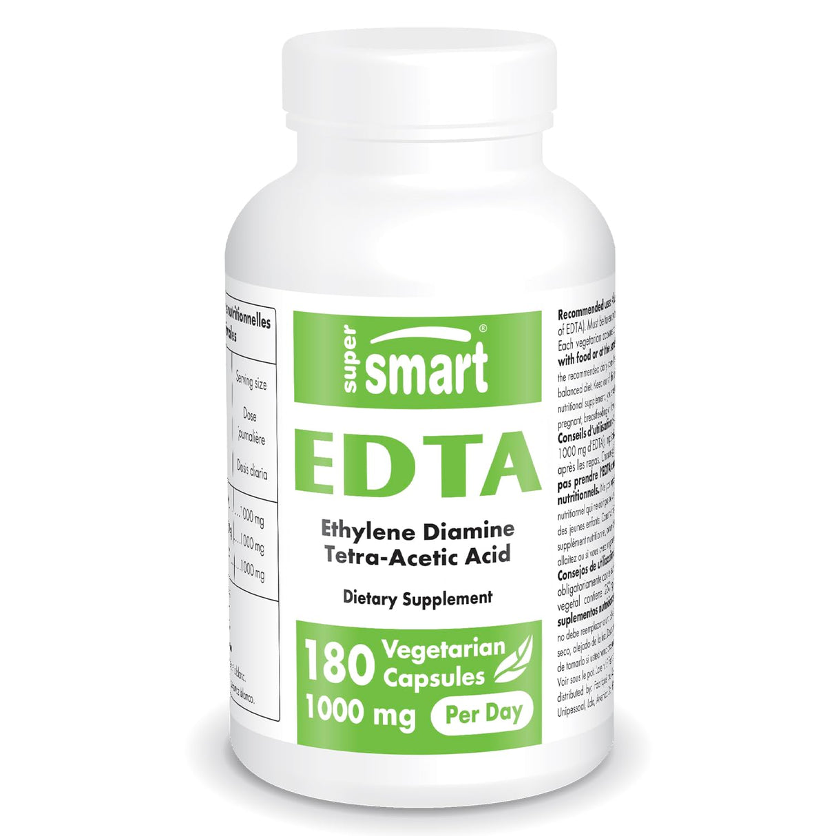 Supersmart - EDTA 1000mg per Day - Calcium Disodium EDTA Supplement | Non-GMO & Gluten Free - 180 Vegetarian Capsules