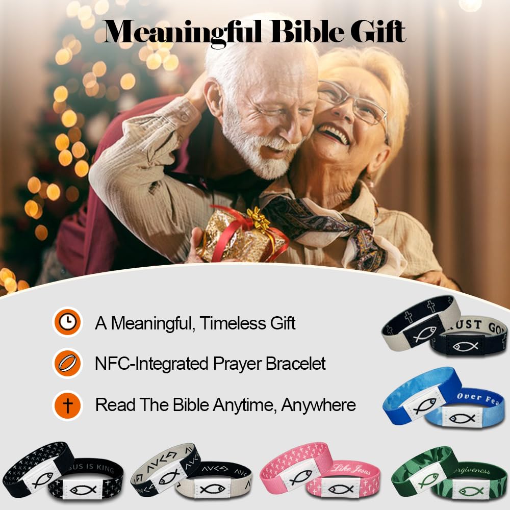 CLZWiiN 6Pcs Daily Bible Verse Bracelets, Jesus Christian Bracelet with NFC, Bible Verses Elastic Wearable, Christian for Women Men Teens Gifts (Color-08)