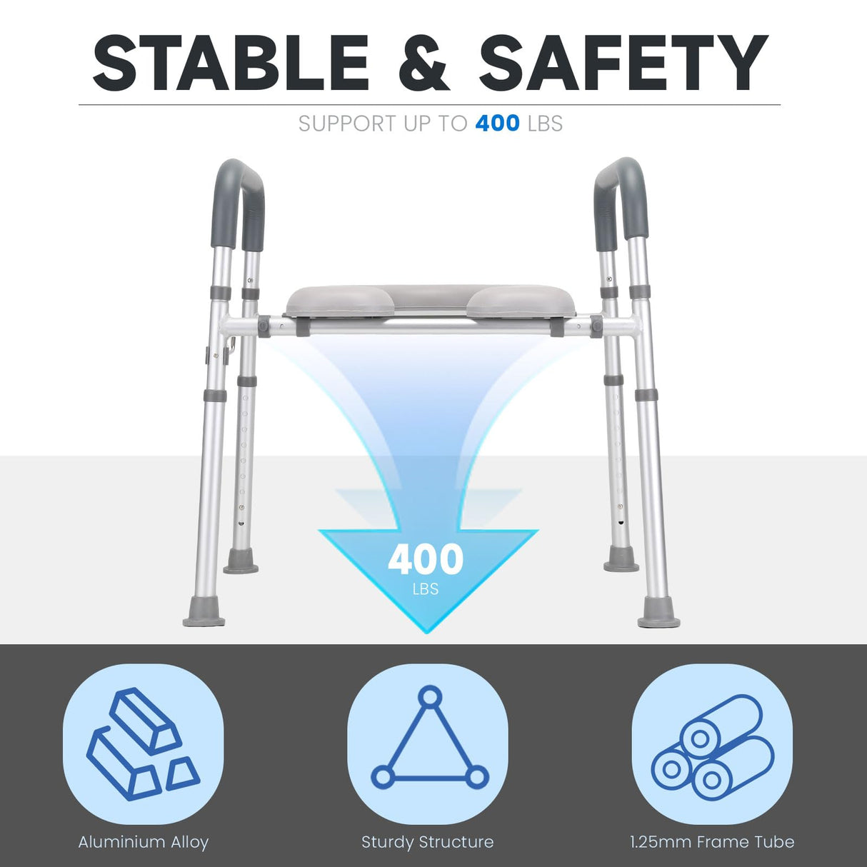 Raised Toilet Seat with Handles, 400lb Handicap Toilet Seat with Handles Over Toilet, Commode Chair with Adjustable Height & Width, Toilet Seat Risers for Seniors, Elderly, Handicap