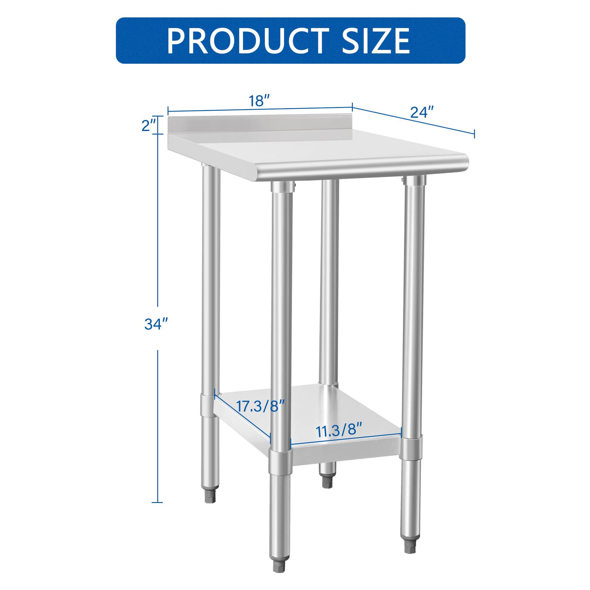 HARDURA Stainless Steel Commercial Work Table Prep Work Metal Table 24×18 Inches with Undershelf and 2" Backsplash Heavy Duty NSF 430 for Kitchen Food Prep