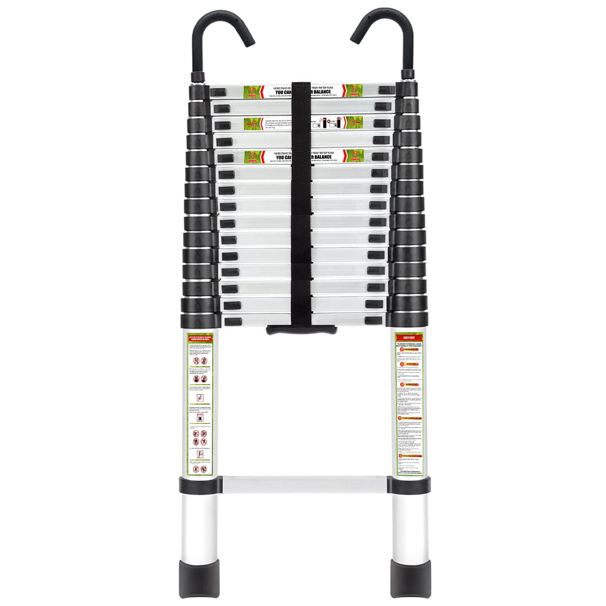 RIKADE Telescoping Ladder, 20.3 FT Aluminum Lightweight Collapsible Ladder with Detachable Top Hooks, 330 lbs Max Load, Extension Ladder for RV, Roof and Construction, Aluminum