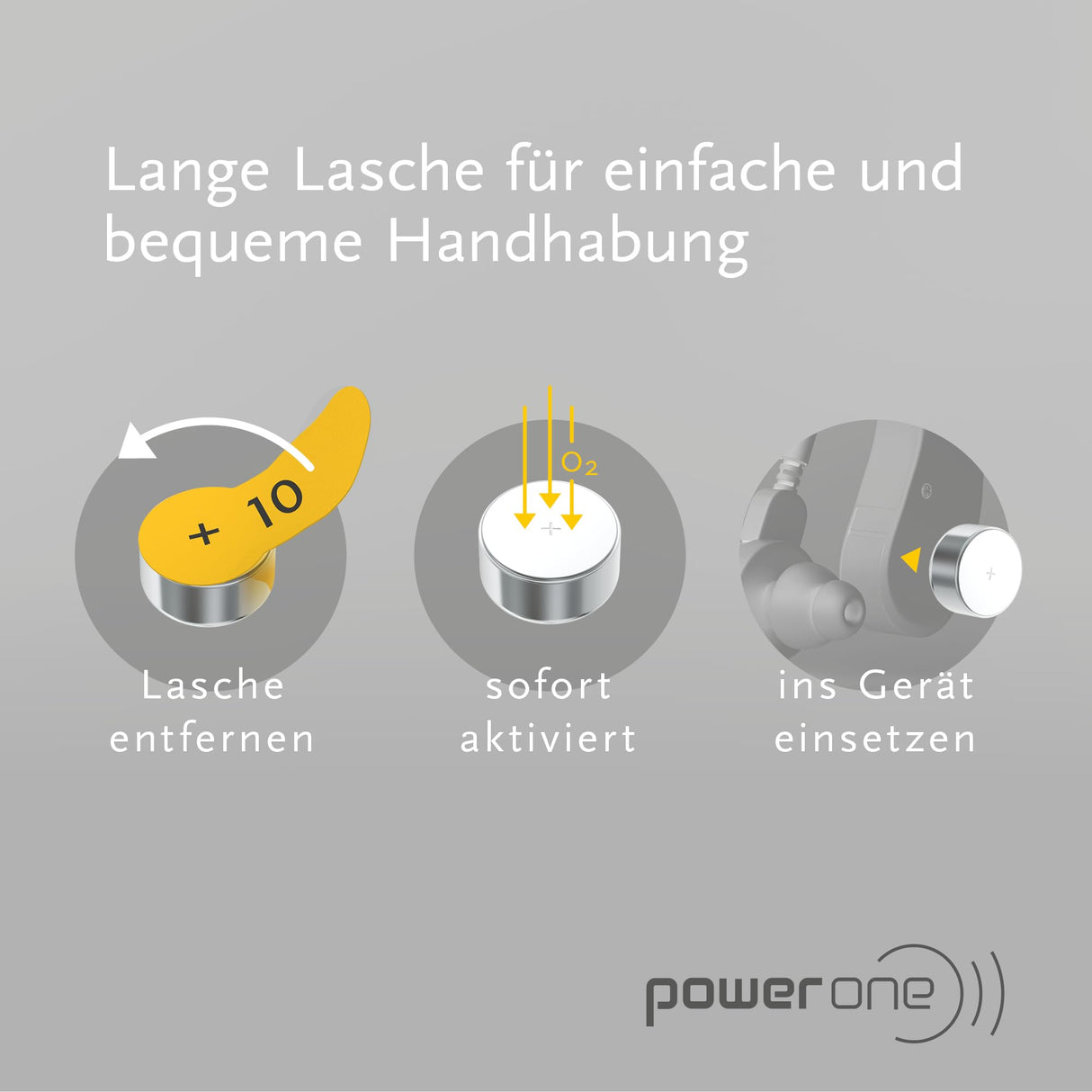 Power one Hörgerätebatterien Typ 10 gelb, Batterien 60 Stück Vorratspack, wireless approved, Größe p10 für Hörgeräte und Hörhilfen, high hearing level, quecksilberfrei, Made in Germany