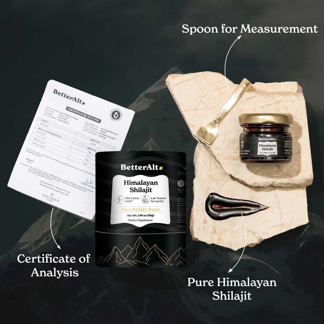 Better Alt Pure Himalayan Shilajit Resin Pack of 5 High Potency Gold Grade 375 Servings for Energy Boost & Immune Support, 85+ Trace Minerals, 75%+ Fulvic Acid, with Lab Test Report,400 mg