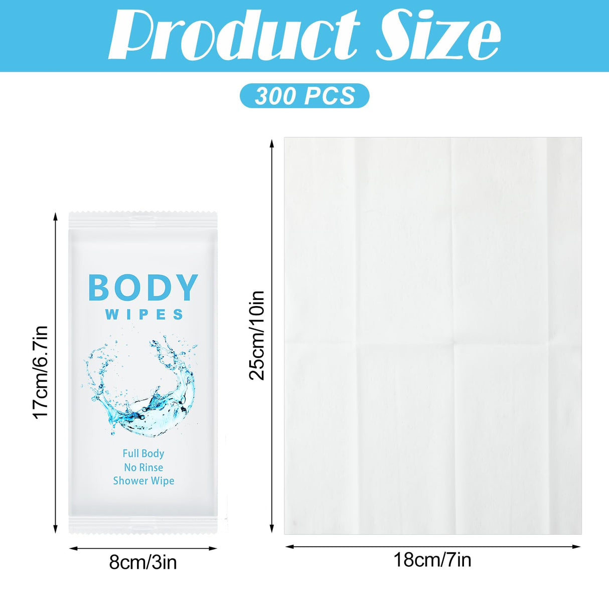 Treela 300 Pcs Bulk Large Body Wipes Individually Wrapped Big Bath Wipes for Adults Bathing No Rinse Shower Bulk Deodorant for Homeless Hygiene Personal Cleansing for Travel Gym(7.09" X 9.84",White)