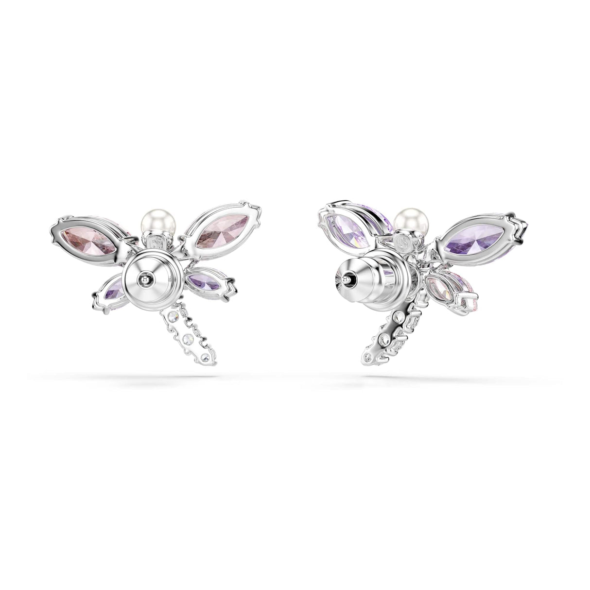 Swarovski x Ariana Grande Dragonfly Motif Stud Earrings, Mixed Cut Multicolored Stones, Rhodium Finish