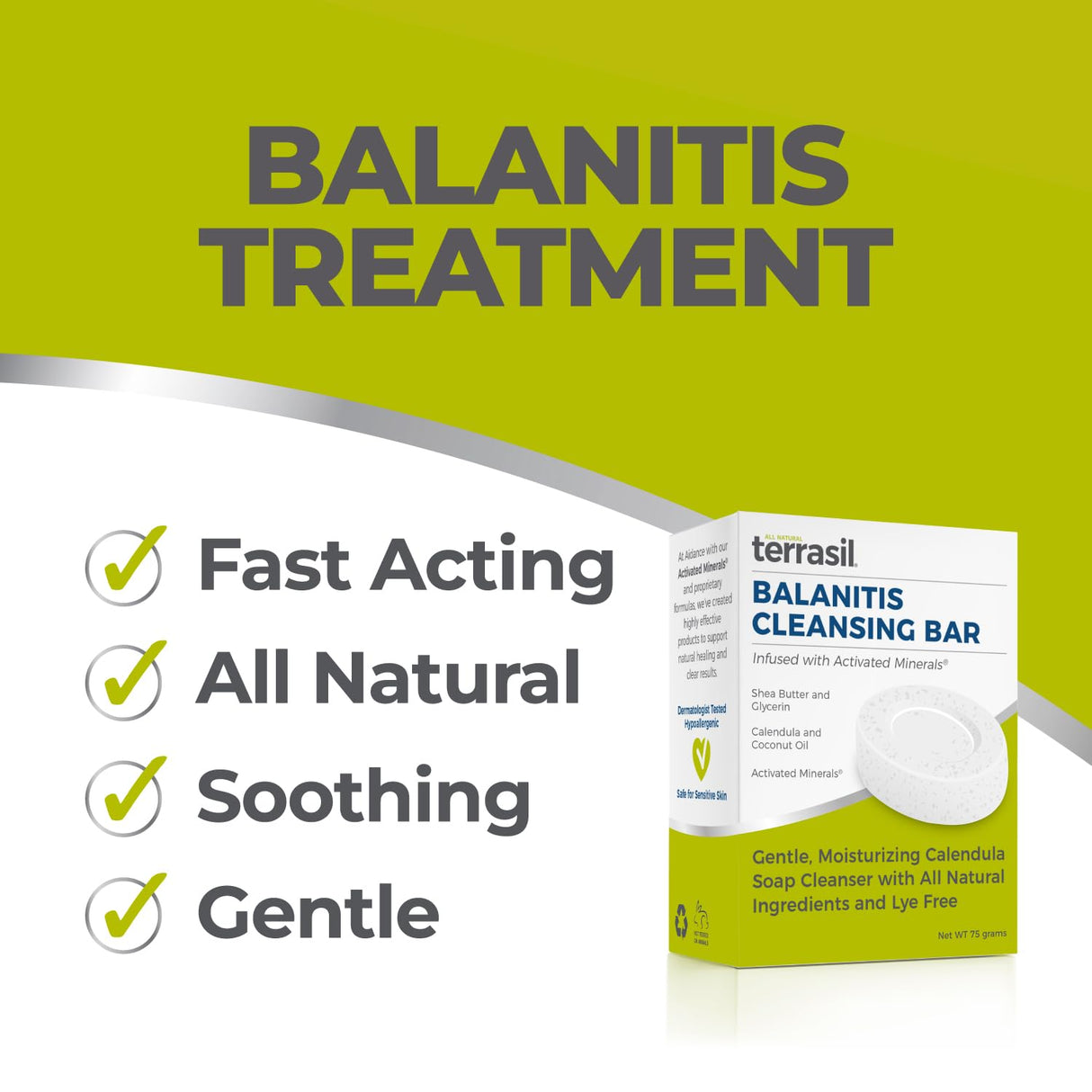 terrasil Balanitis Soap for Men, Care & Relief from Balanitis Symptoms: Itch, Redness. Natural, Dermatologist Tested & Hypoallergenic Approved (75gm)