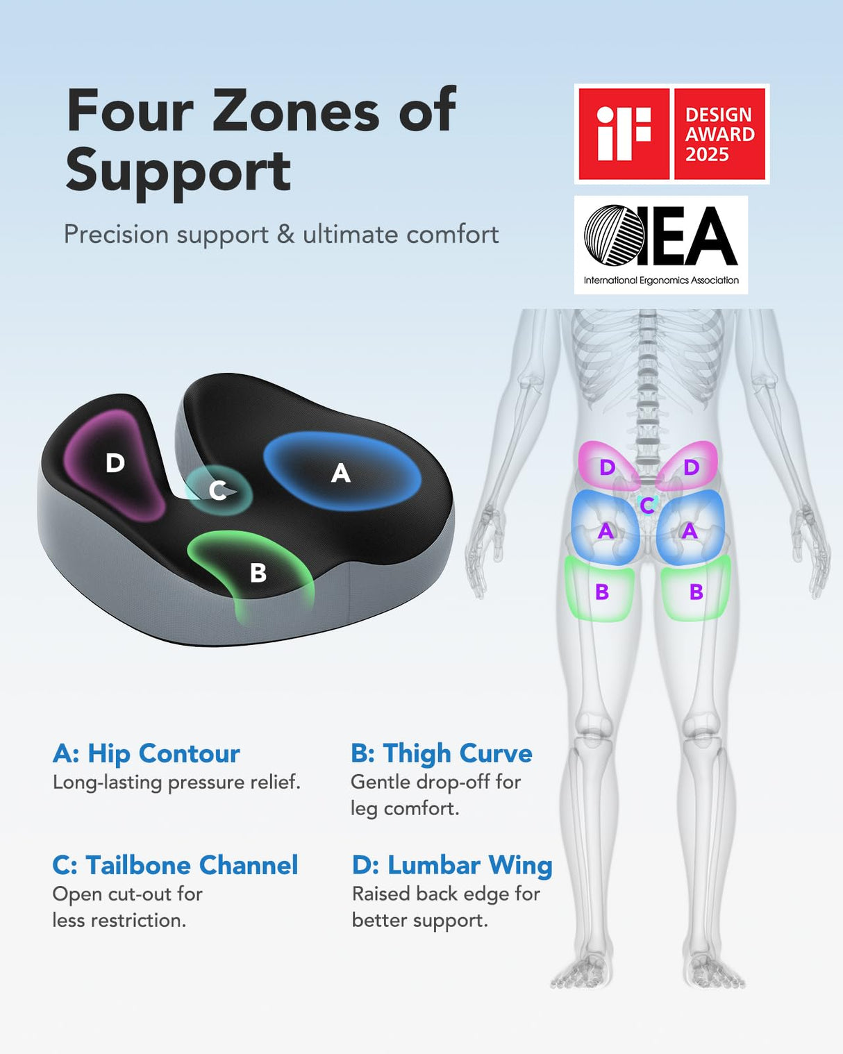 HUANUO Seat Cushion for Office Chairs, Extra Large Desk Chair Cushion for Back Pain Tailbone Pain Relief, Ergonomic Memory Foam Car Seat Cushion, Wheelchair Cushions for Long Sitting, Anti-Slip Bottom