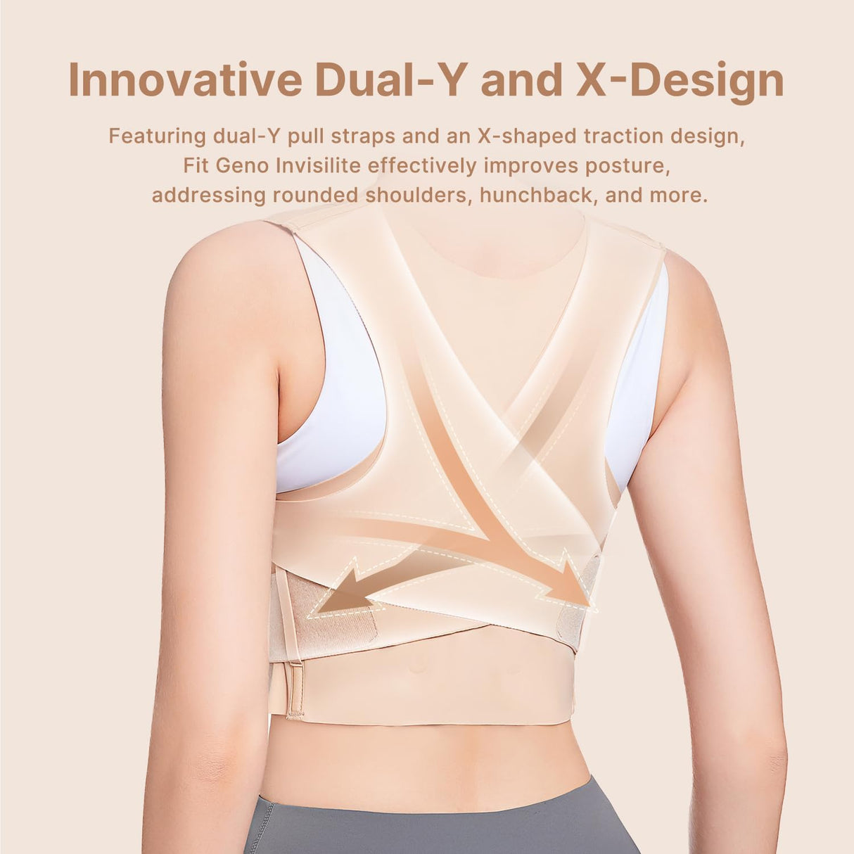 Fit Geno Posture Corrector for Women Invisilite: Invisible Lightweight Back Brace for Neck Shoulder & Upper Back Pain Relief - Improve Posture Correct Hunchback Slouching Under Clothes (Medium)
