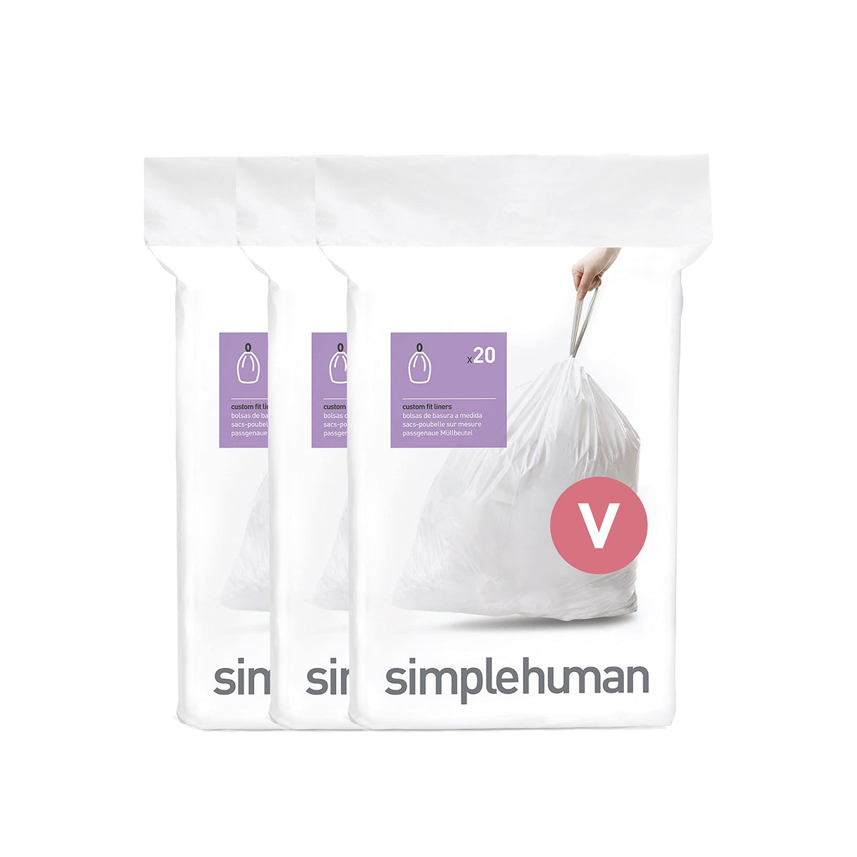 simplehuman Code V 60 Count, Dispenser Pack Custom Fit Liners, Drawstring Trash Bags, 16-18 Liter / 4.2-4.8 Gallon, White