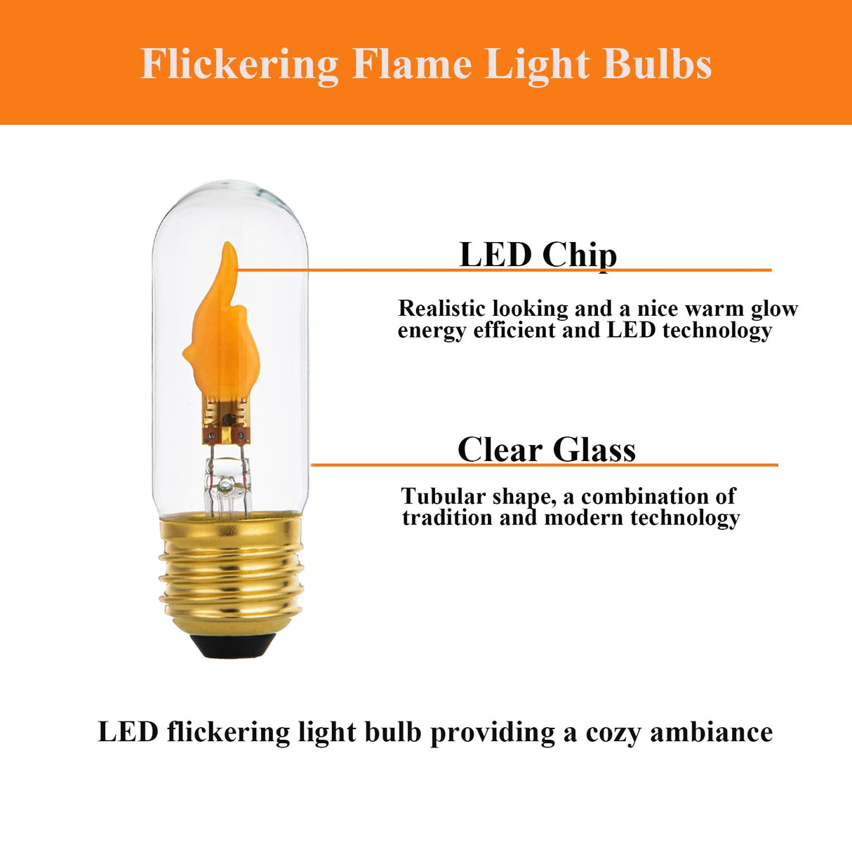 SHUWDKAR Flame Light Bulbs E26 Standard Base LED Flickering Light Bulbs, Realistic Flame Effect Bulb for Halloween Christmas Decoration, 6 Pack