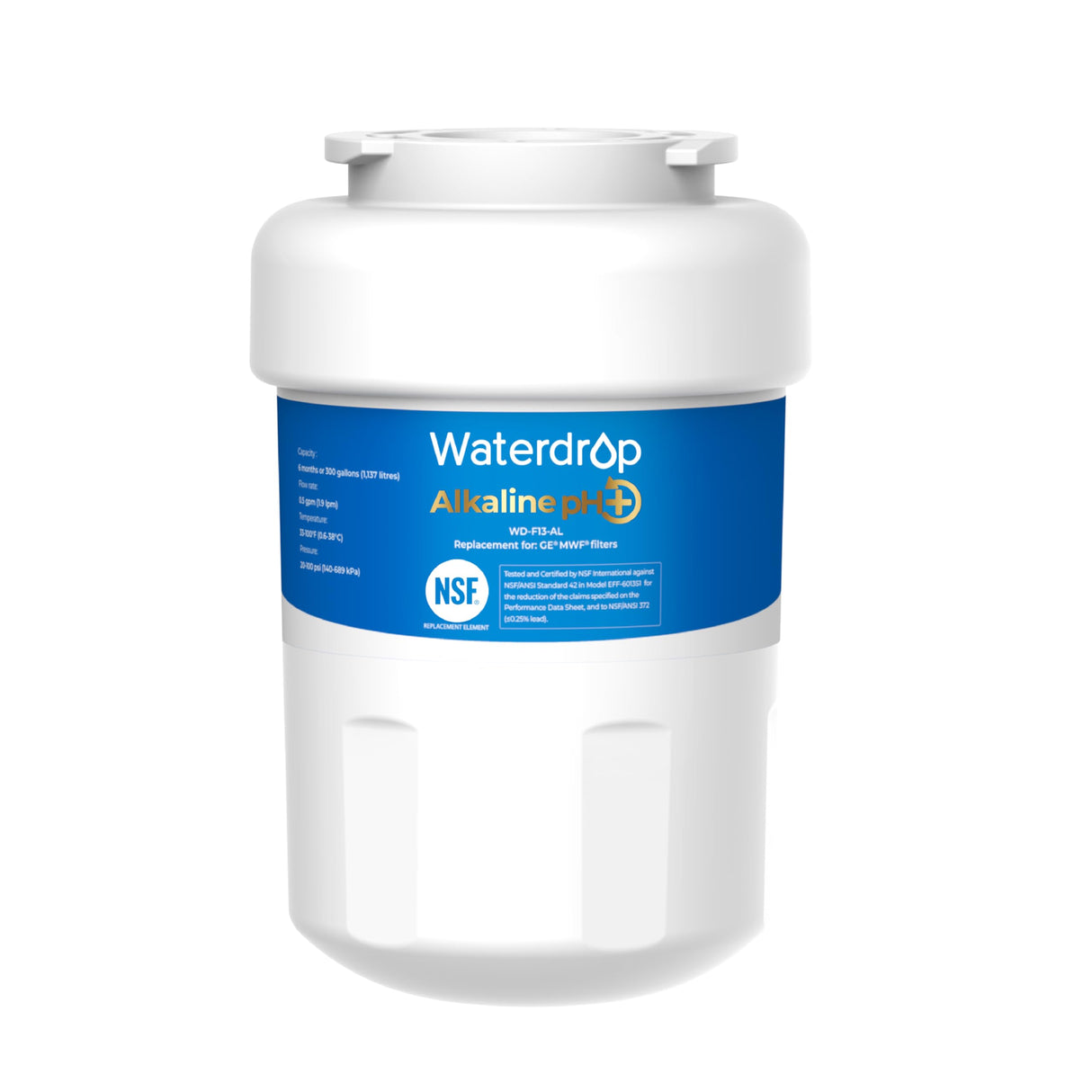 Waterdrop ๐๐ฅ๐ค๐๐ฅ๐ข๐ง๐ WD-F13 Replacement for GEยฎ MWFยฎ, SmartWaterยฎ MWFP, MWFINT, MWFA, GWF, HDX FMG-1, GSE25GSHECSS, WFC1201, RWF1060, ๐๐ง๐ก๐๐ง๐๐๐ฌ ๐ฉ๐ Refrigerator Water Filter