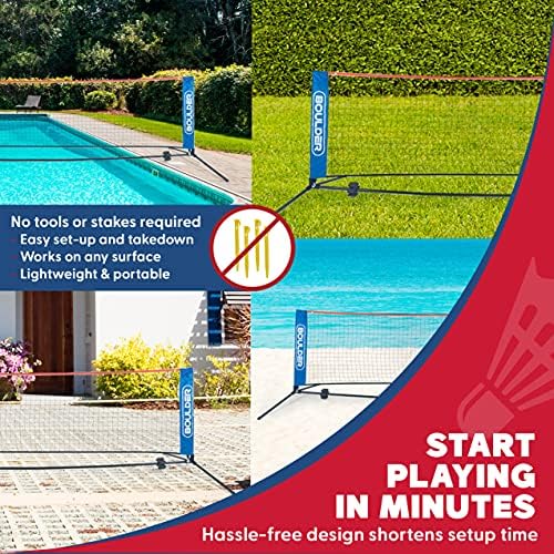Boulder Portable Badminton Pickleball Net - Foldable/Extendable Poles for Multiple Sports Heights (UP to 5 ft) - Ideal for Tennis, Pickleball, Soccer Tennis - Easy Setup
