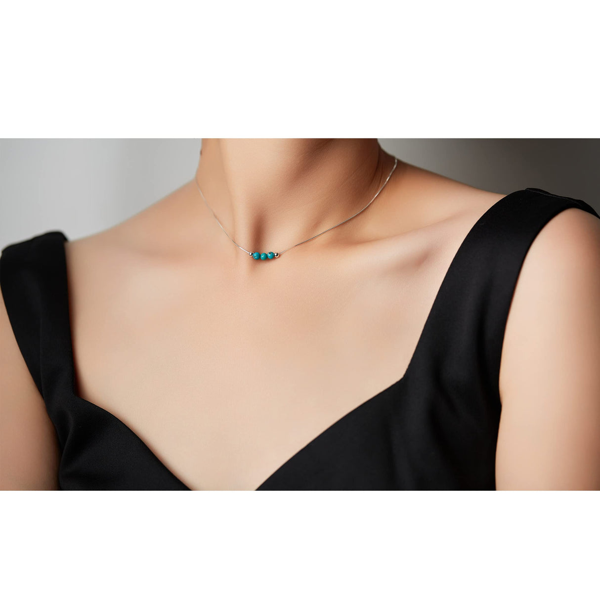 keenove 925 Sterling Silver Crystal Choker Necklace Turquoise Jewelry Women