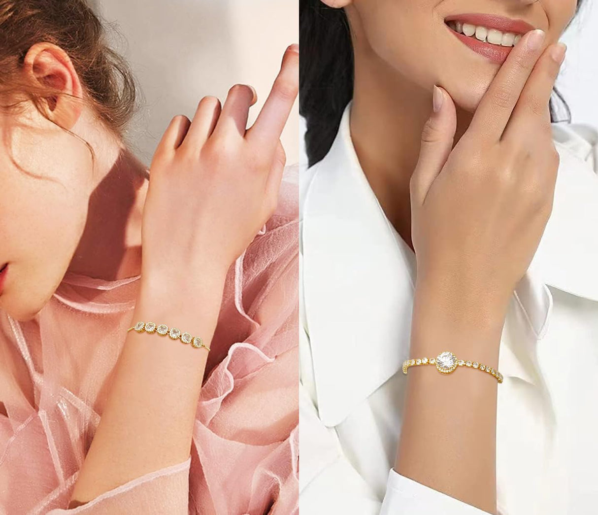 Wovanoo Tennis Bracelet for Women Cubic Zirconia Bracelets Adjustable Slider Bracelets Gold