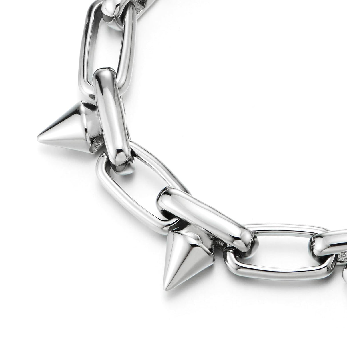 COOLSTEELANDBEYOND Men’s Stainless Steel Spiked Paperclip Link Bracelet With Lobster Clasp, Punk Rock Chain Wristband