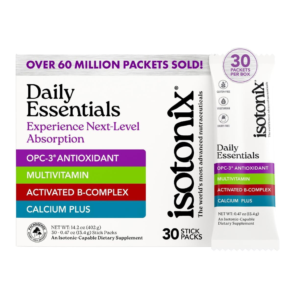 Isotonix Daily Essentials Multivitamin Powder Packets with OPC-3, Multivitamin, B-Complex & Calcium Plus – Gluten-Free, Non-GMO, Fast Absorption Vitamins for Energy, Immunity, and Bone Health