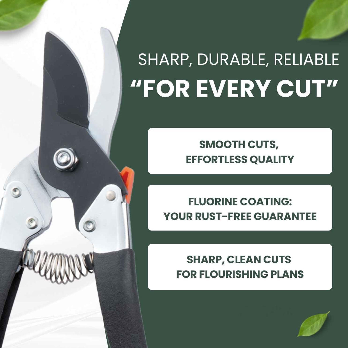 Saboten Japanese Pruning Shears 7.9" – Professional Bypass Garden Clippers, Made in Japan, Sharp Carbon Steel Blade with Sap-Resistant Fluorine Coating, Cuts up to 3/4 in (20 mm) (Straight)
