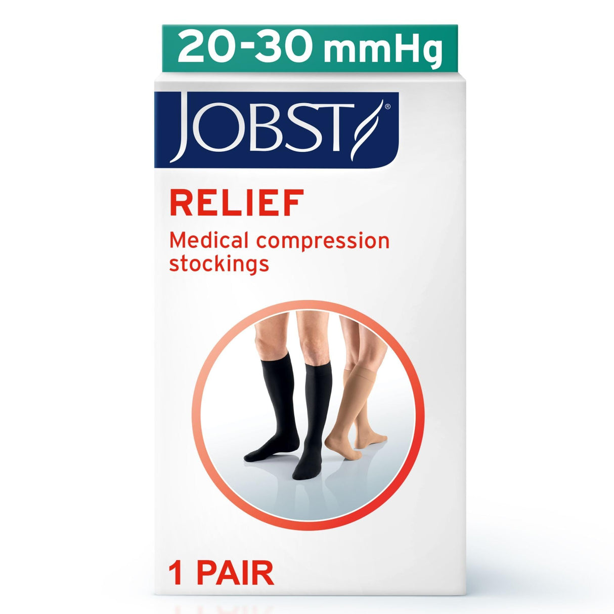 JOBST Relief 20-30 mmHg Compression Stockings, Knee High, Closed Toe | Compression Socks for Women/ Men for Tired, Aching or Swollen Legs, Minor Varicosities | Black, Large