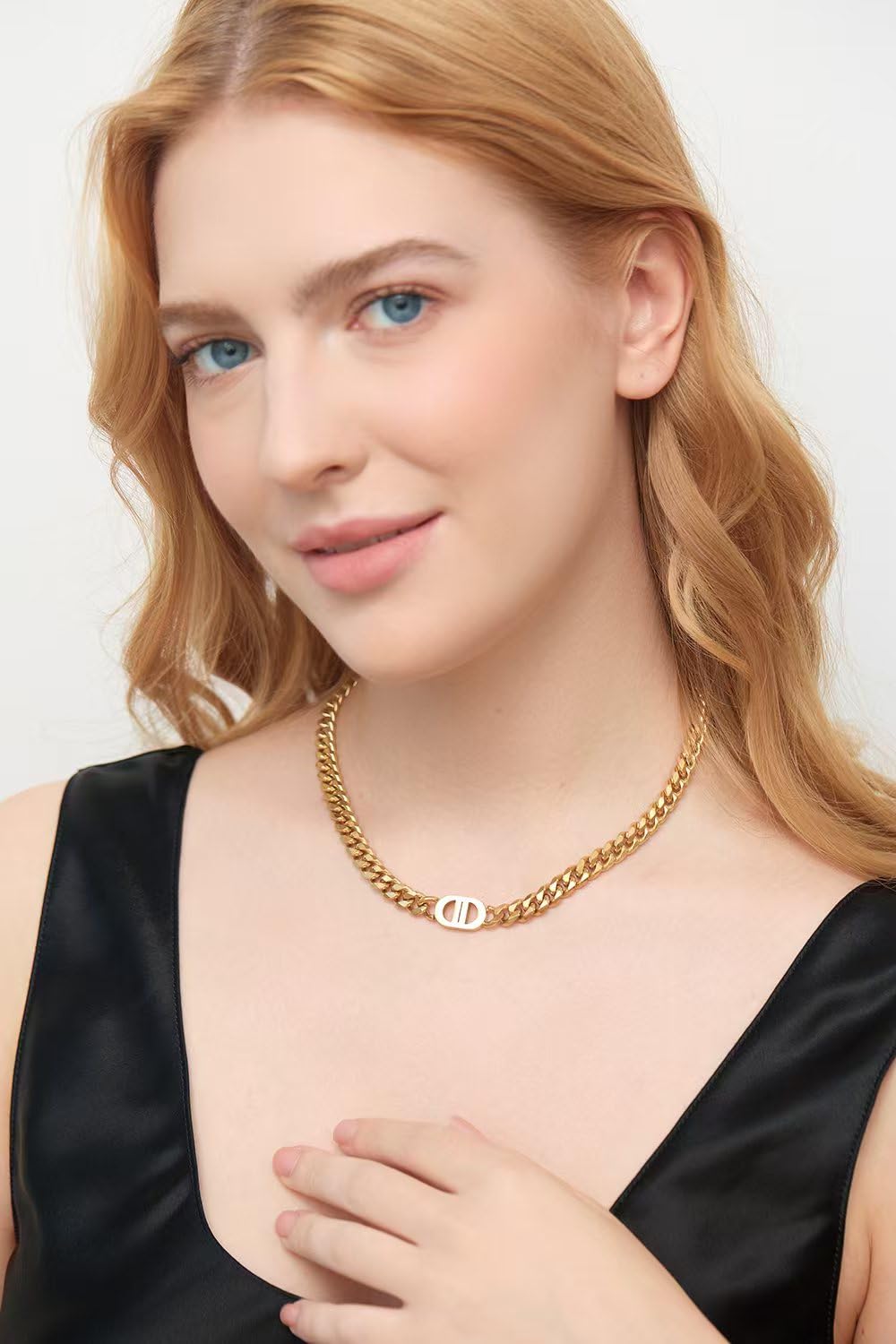 Plerjom Gold Jewelry Set for Women,Classic 18K Gold Ladies' Letter Necklace and Bracelets,Elegant Cuban Chain,Women Valentine Anniversary Birthday Friendship Gift (Fashion)