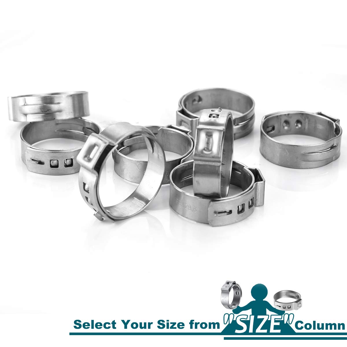 LOKMAN 50 Pack 3/4 Inch PEX Cinch Clamps, Stainless Steel Cinch Crimp Rings Pinch Clamps for PEX Tubing Pipe Fitting Connections (3/4 Inch)