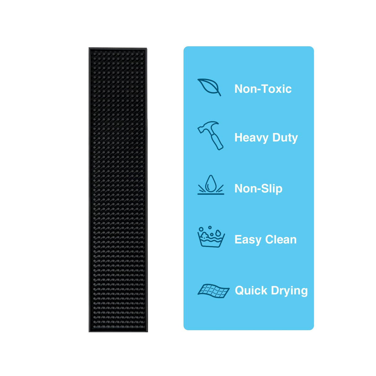 BARsics 17.5x3.5 inches Long PVC Bar Rail Mat Non-Slip Serving Spill Mat (Pack of 6)