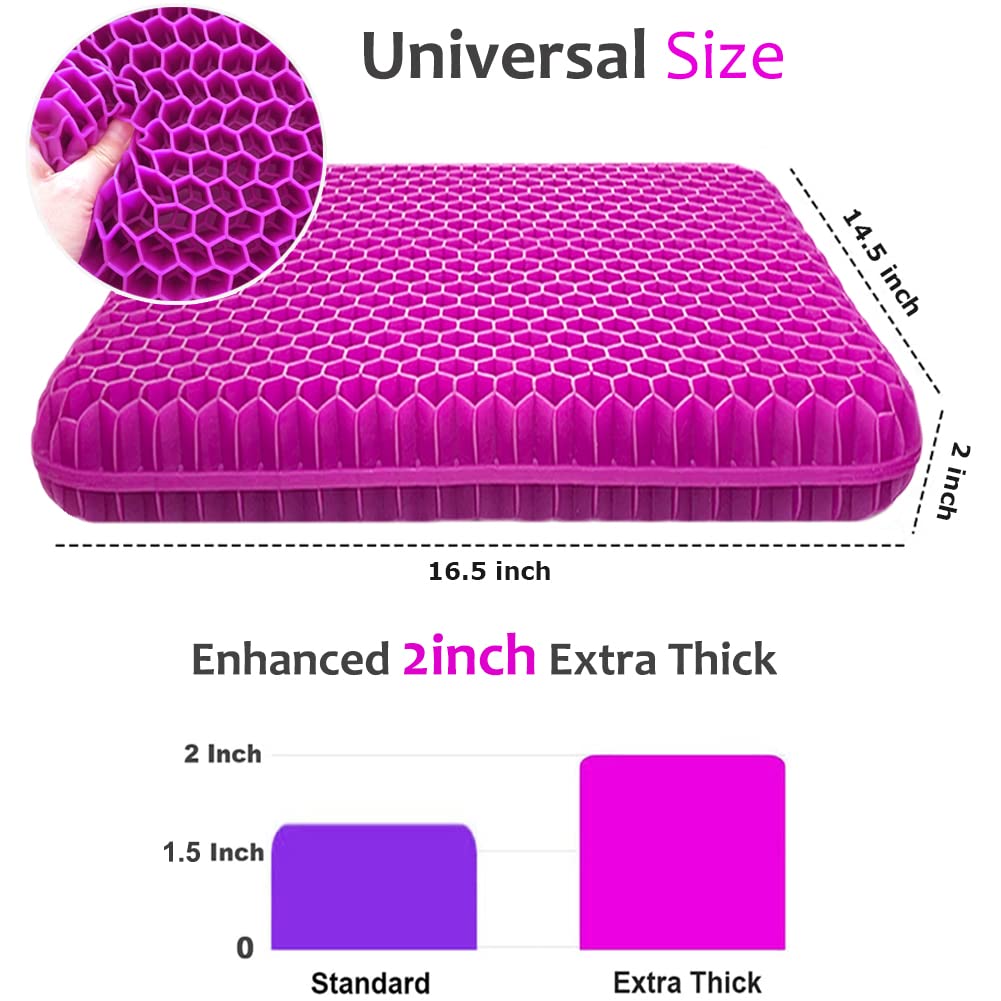 Gel Seat Cushion for Long Sitting, Extra Thick Gel Cushion for Wheelchair Soft Chair Pads Cushion for Office Home Chairs Car Seats Long Trips - Back Sciatica Hip Tailbone Pain Relief Cushion (Violet)