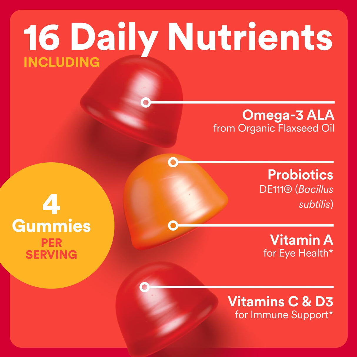 SmartyPants Organic Kids Multivitamin Gummies: Probiotics, Omega 3 (ALA), Vitamin D3, C, Vitamin B12, B6, A, K & Zinc for Immune Support, Biotin, Three Fruit Flavors, 120 Count (30 Day Supply)