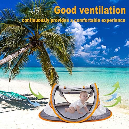 Poray Portable Baby Beach Tent with UPF 50+ Sun Shelter,Mosquito Net and Sunshade, Ideal Pop Up Kids Travel Tent with Carry Bag & 2 Stakes,Outdoor Indoor Play and Sun Protection
